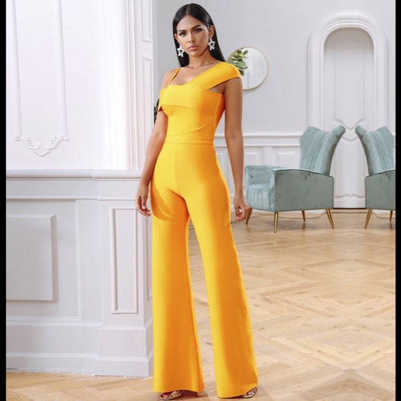 NEW! BANDAGE JUMPSUIT YELLOW PANTSUIT 2 PIECE SET - Picture 3 of 10